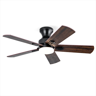 Ventilateur de plafond de 42 pouces avec lumière DEL à intensité variable télécommandée, bois massif noir encastré classique, moteur réversible silencieux pour la chambre à coucher et les espaces de vie