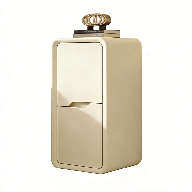 No-Assembly Narrow 2-Drawer Nightstand | Mid-Century Modern Cream White Faux Leather Bedside Table for Small Spaces