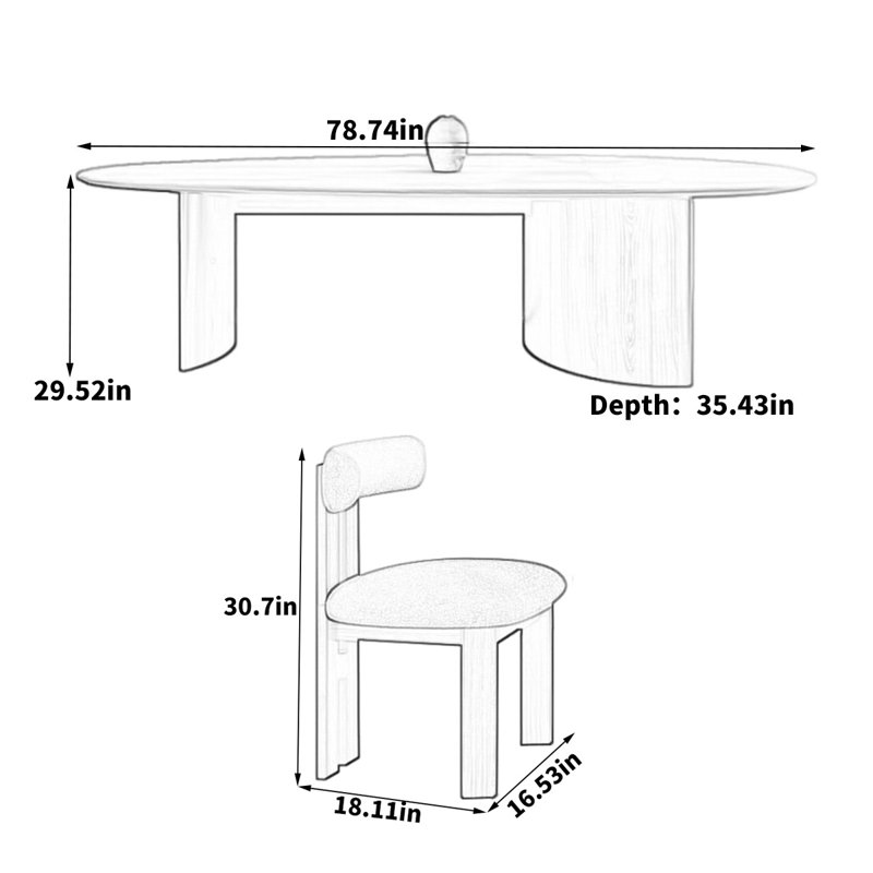 Table de salle à manger simple de style français, H 29,52 po x L 78,74 po x l 35,43 po