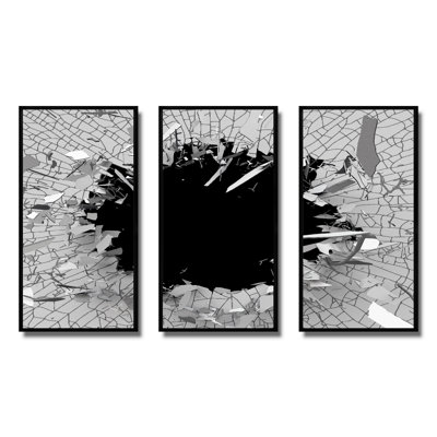 Conception abstraite de mur brisé en 3D - ensemble abstrait d'art mural sur toile encadré de 3