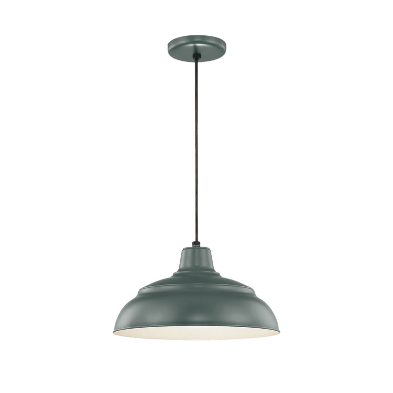 Luminaire suspendu simple en forme de dôme à 1 lumière Abrahamson, H 8,25 po x l 14 po x P 14 po, Vert satin