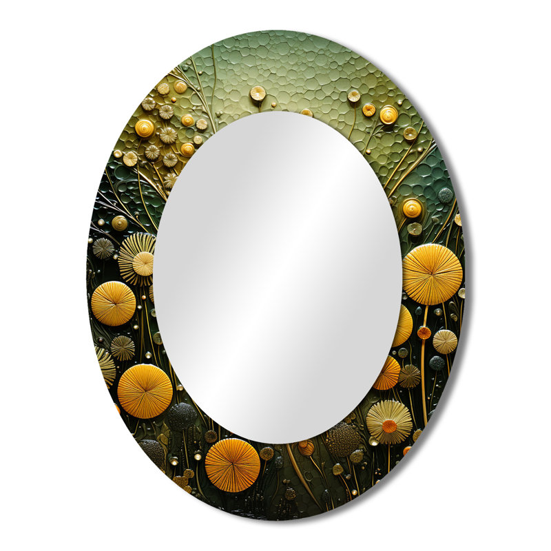 Miroir mural vert et jaune avec plantes abstraites botaniques 2 - vert, H 43 po x l 33 po