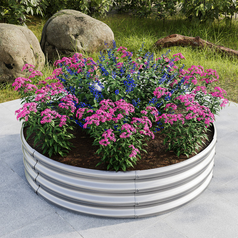 2Pcs W840116763 Galvanized Metal Raised Planter, 14.8 Lb, Double - Layer Corrosion, Suitable For Medium Rooting Flowers Open Bottom Water Drainage, Can Withstand Tough Weathers, Good Vegetable And