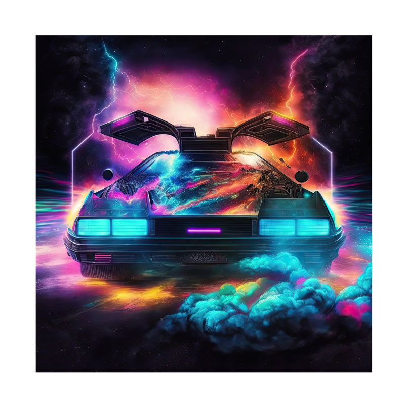 Art mural sur toile tendue - art mural «Delorean 1» Wumples pour le salon, la chambre à coucher ou le bureau - 14 x 14