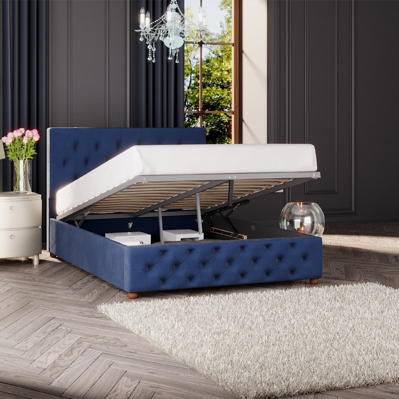 Upholstered Ottoman Bed, Super King (6'), Navy