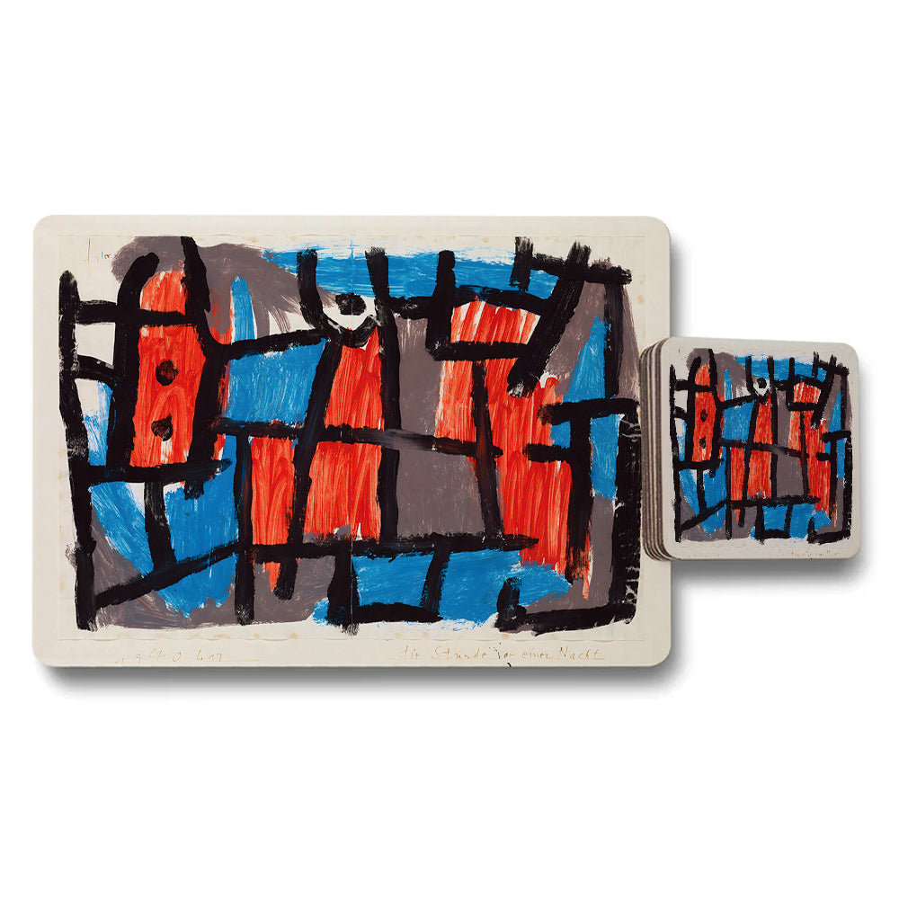 Abstract Art Placemat And Coaster Set With Colorful Geometric Design