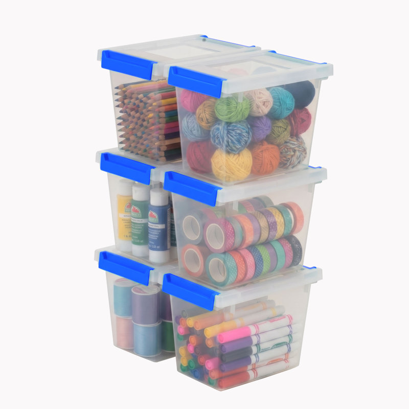 3 qt. Plastic Storage Clip Box, Clear (6-Pack), 5.63" H x  5" W x  7.31" D , 3