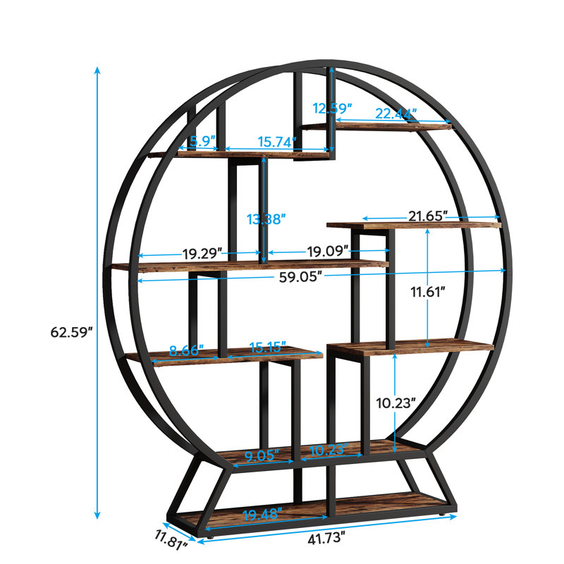 Metal Geometric Bookcase, Black/Brown