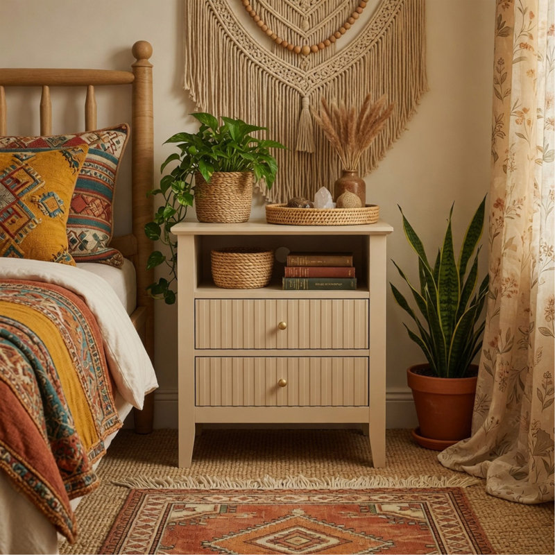Table de chevet 18 "à 2 tiroirs - Canapé de chambre à coucher moderne beige, Beige, Individual