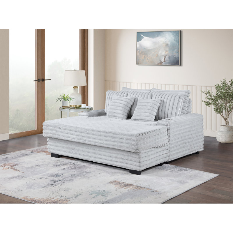 Canapé-fauteuil surdimensionné en velours côtelé l 67 po Symphony avec porte-gobelets et port de charge USB, Gris clair