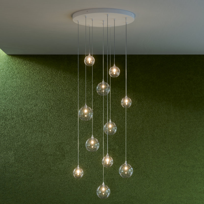 Vine 11 Clear Glass Pendants Chandelier, White, 120"