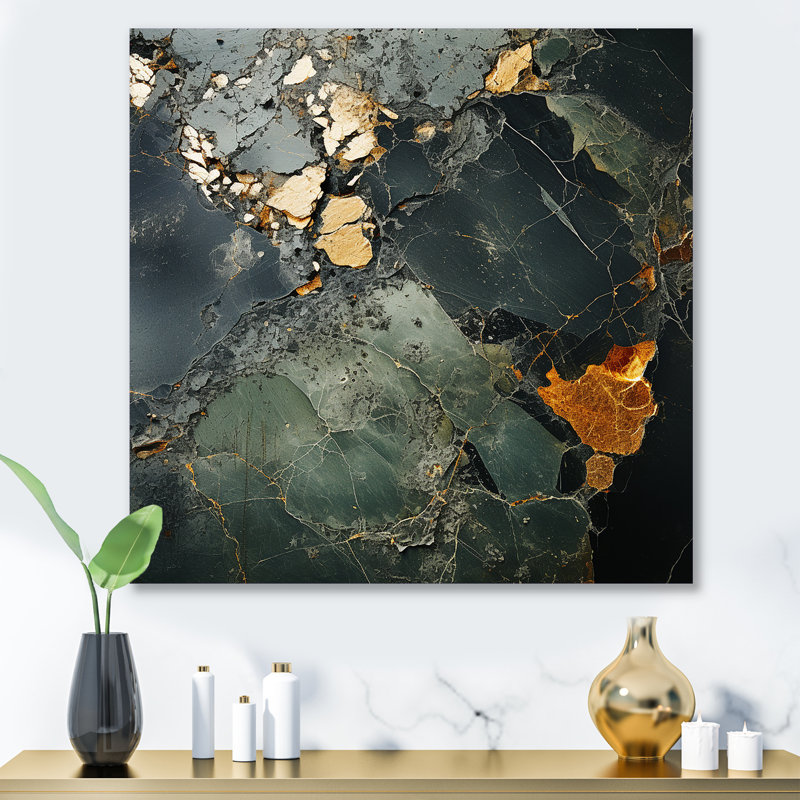 Décoration murale en marbre doré et vert Terrazzo II - marbre, H 16 po x l 16 po