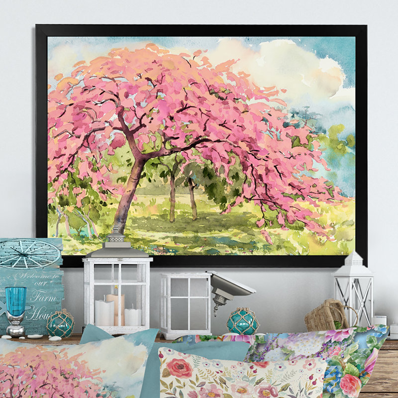 «Pink Cherry Blossom Tree IV», reproduction sur toile flottante, Cadre noir, H 8 po x l 12 po x P 1 po