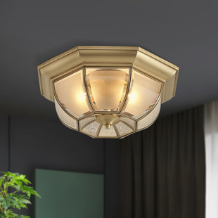Vintage 3-Light Outdoor Brass Flush Mount Ceiling Light Fixture