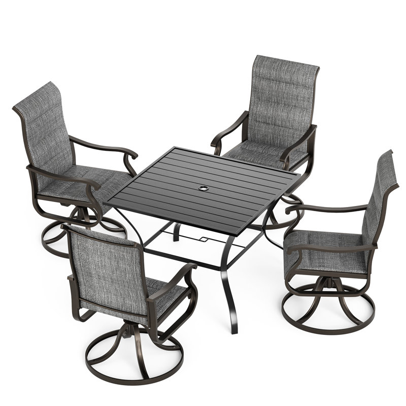5-Piece Outdoor Swivel Patio Dining Sets, 360° Rotation Metal Frame Patio Chairs with Thickened Teslin Fabric, Armrest Outdoor Dining Chairs for Deck, Backyard