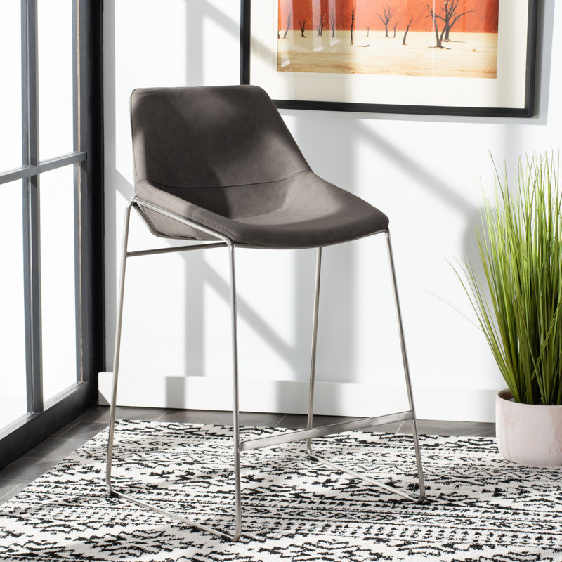 Tabouret de comptoir 27 po Chaliah, Gris foncé, Argent