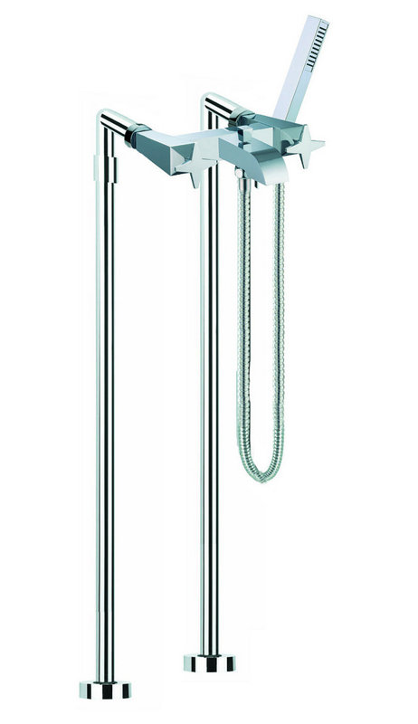 Garniture de robinet de baignoire sur pattes à poignée double avec inverseur et douchette Mp1, Chrome
