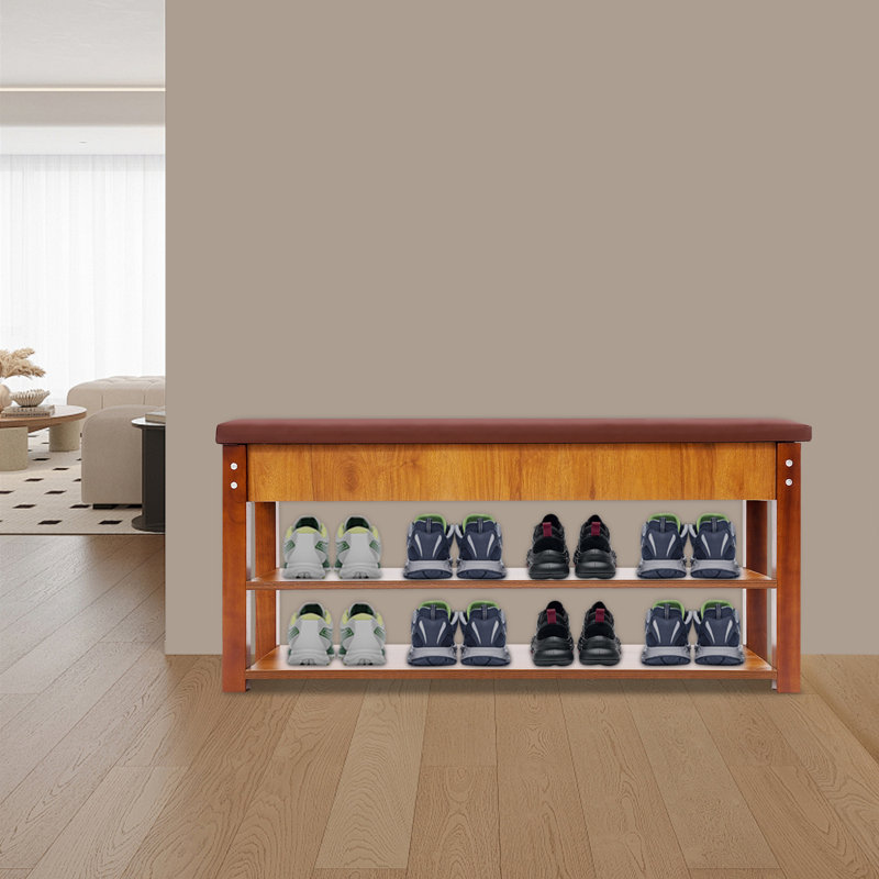 Solid Wood Shoe Rack Bench Shoe Organizer Bench For Entryway 220.46Lbs Weight Capacity
