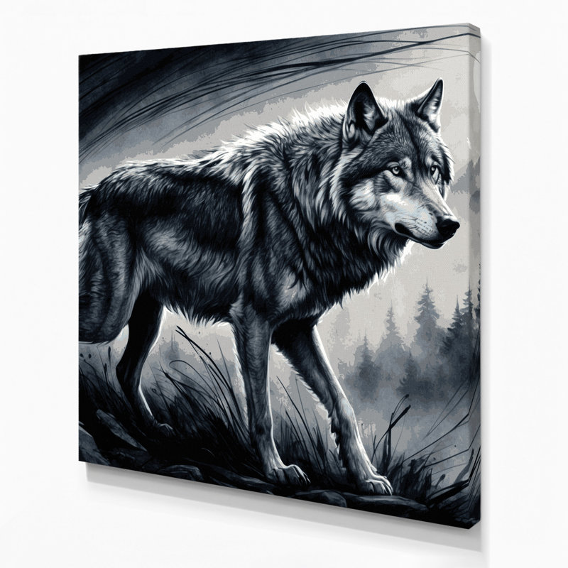 Faune loup gris, art mural sur toile, H 12 po x l 12 po