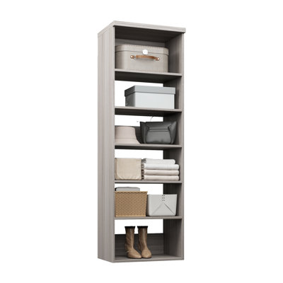 Grey Oak 19.5" Wall-Mounted Closet Section with 6 Shelves
