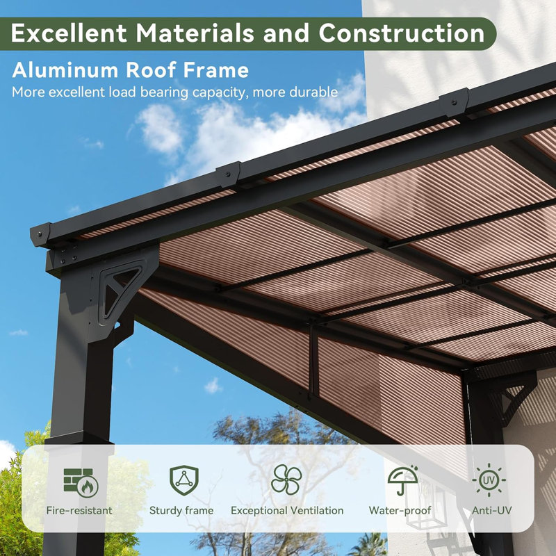 10' x 12' Gazebo for Patio Pergola with Triangular Lateral Panel Large Wall-Mounted Heavy Duty Awnings