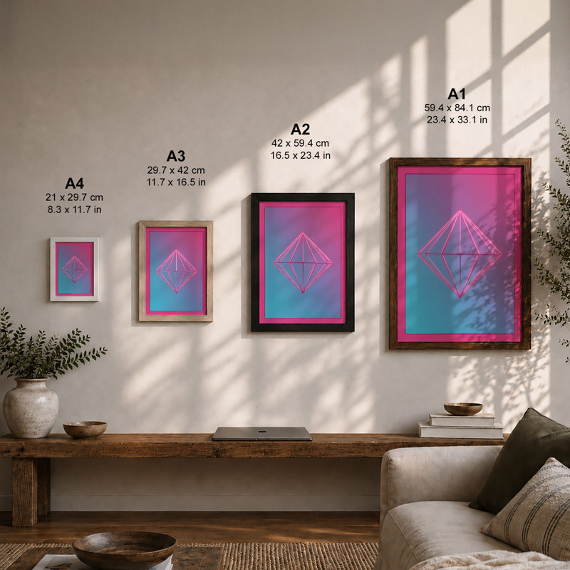 Neon Diamond Geometric - Framed Print, A1 - 84.1 x 59.4 cm, White