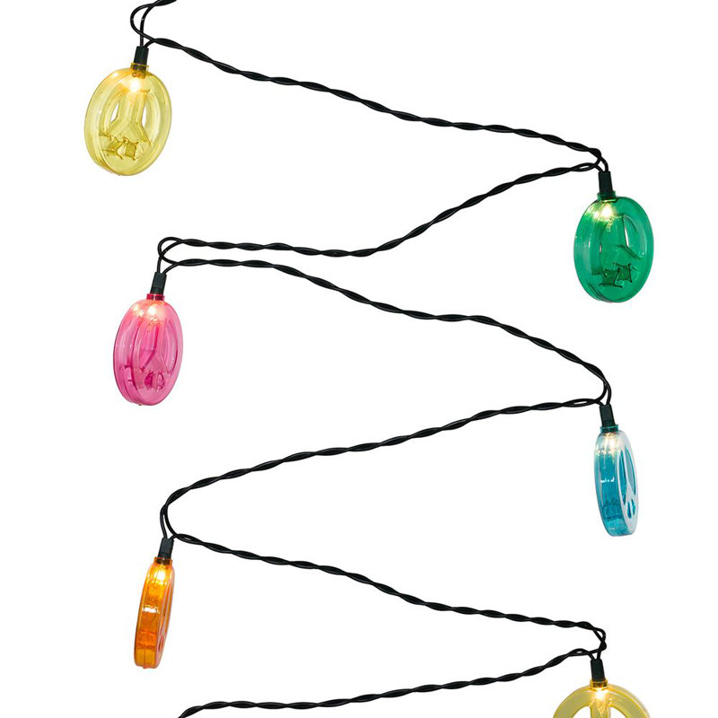 Kurt Adler Indoor/Outdoor UL 10-Light Peace Sign Light Set, 11.5ft