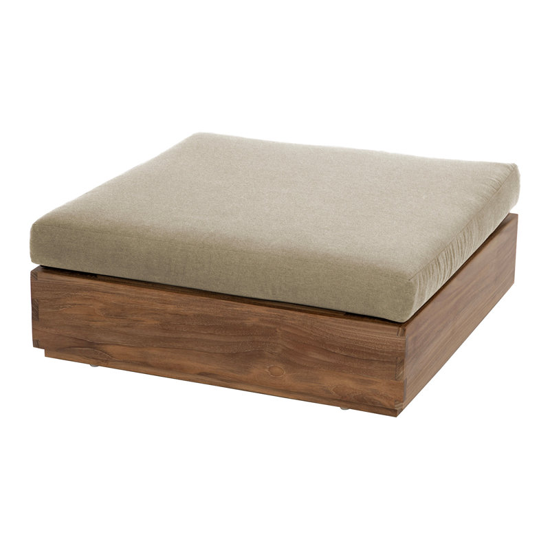 Repose-pieds d'extérieur en teck Pacific avec coussin Sunbrella, Beige antique