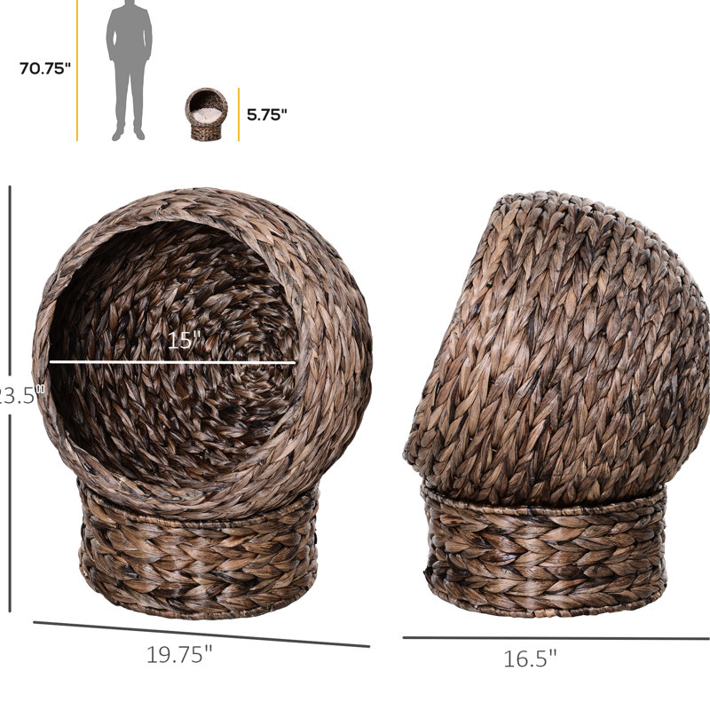 Lit pour chat surélevé avec coussin souple, panier, fauteuil à œufs, H 23,5 po, intérieur gris tissé à la main avec coussin, chaise
