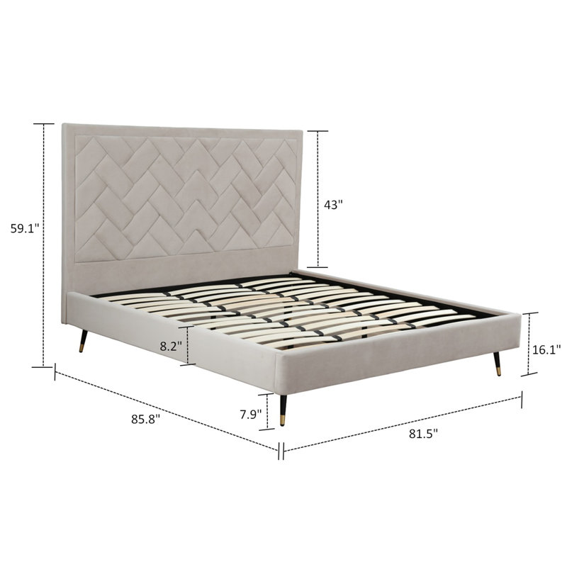 Toshiye Upholstered Platform Bed, King, Beige