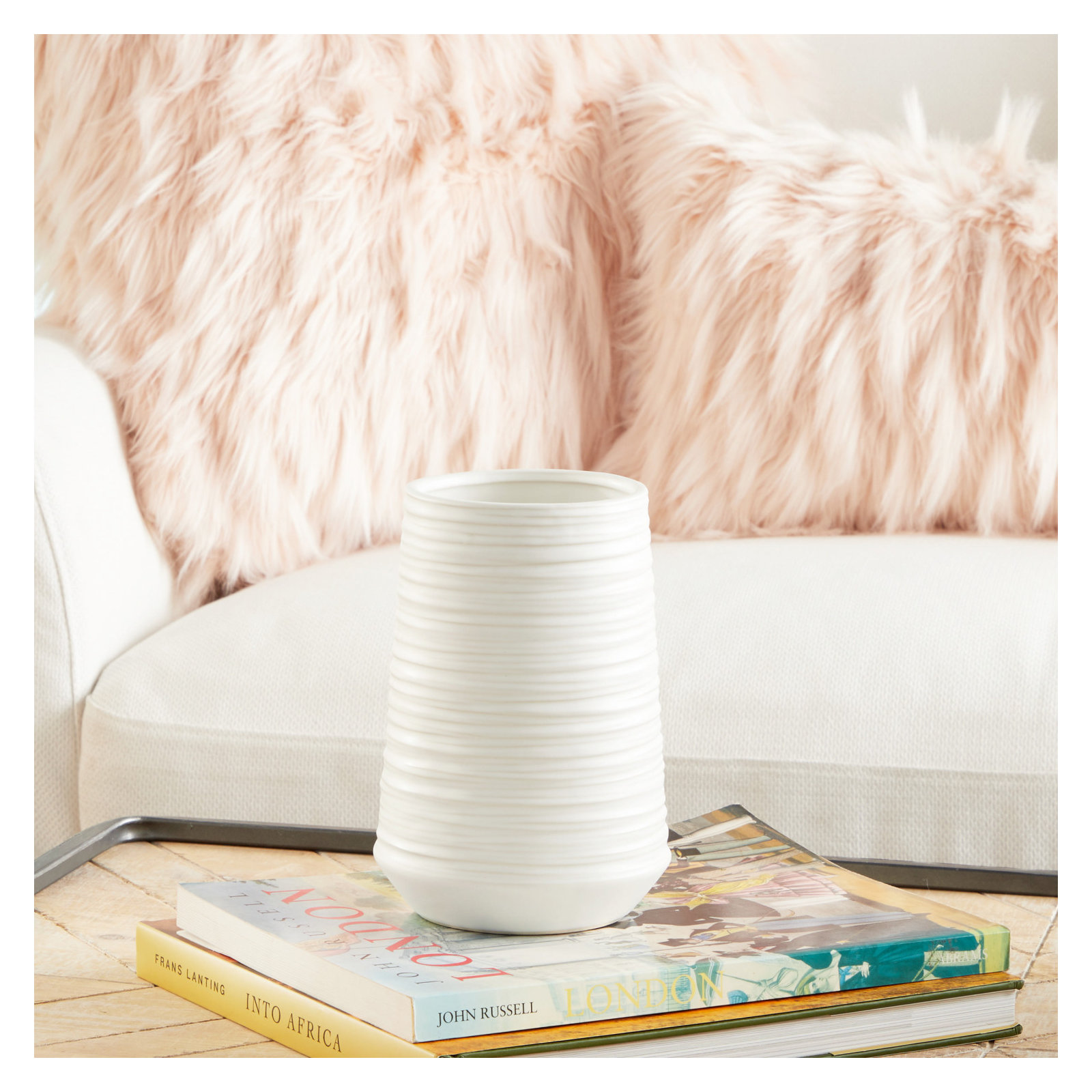 Alette Ribbed Porcelain Ceramic Decorative Vase, 7" H