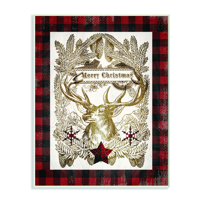 «Merry Christmas Moose», impression, Plaque en bois, H 15 po x l 10 po