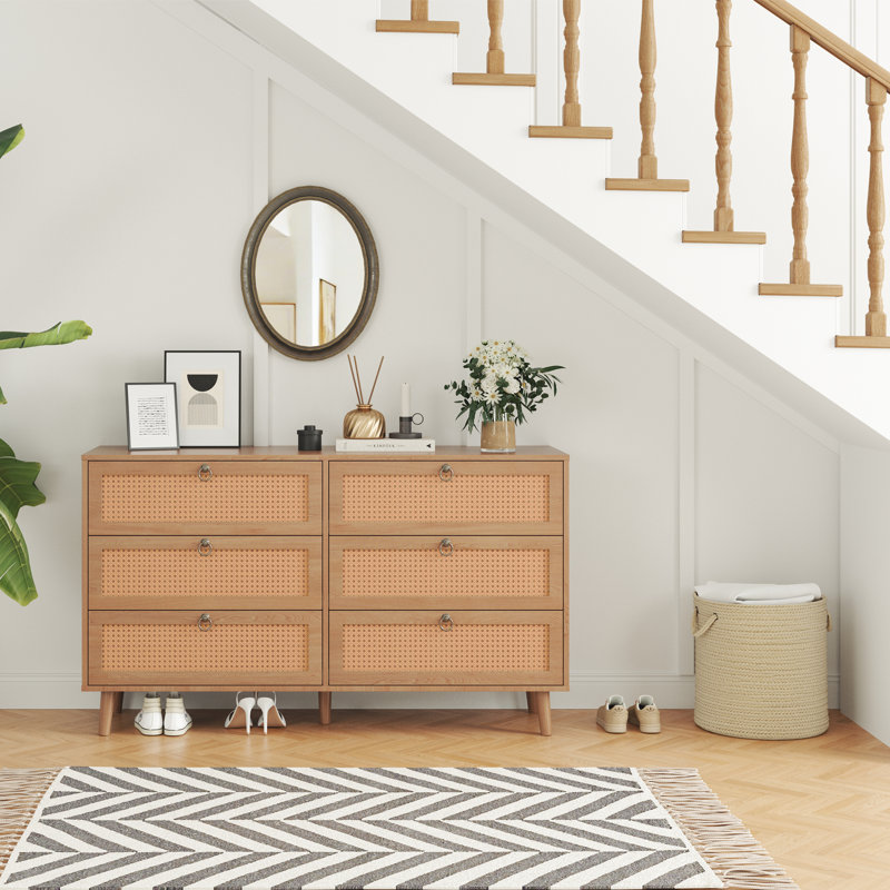 Commode double en rotin avec 6 tiroirs, commode moderne pour chambre à coucher | Idée de cadeau
