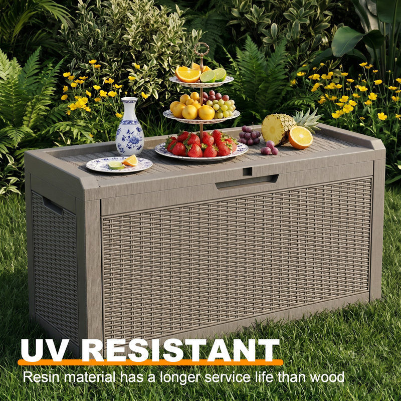 Boîte de rangement verrouillable en résine 41,94 po l 60 gallons (brun clair), Brown-Grey