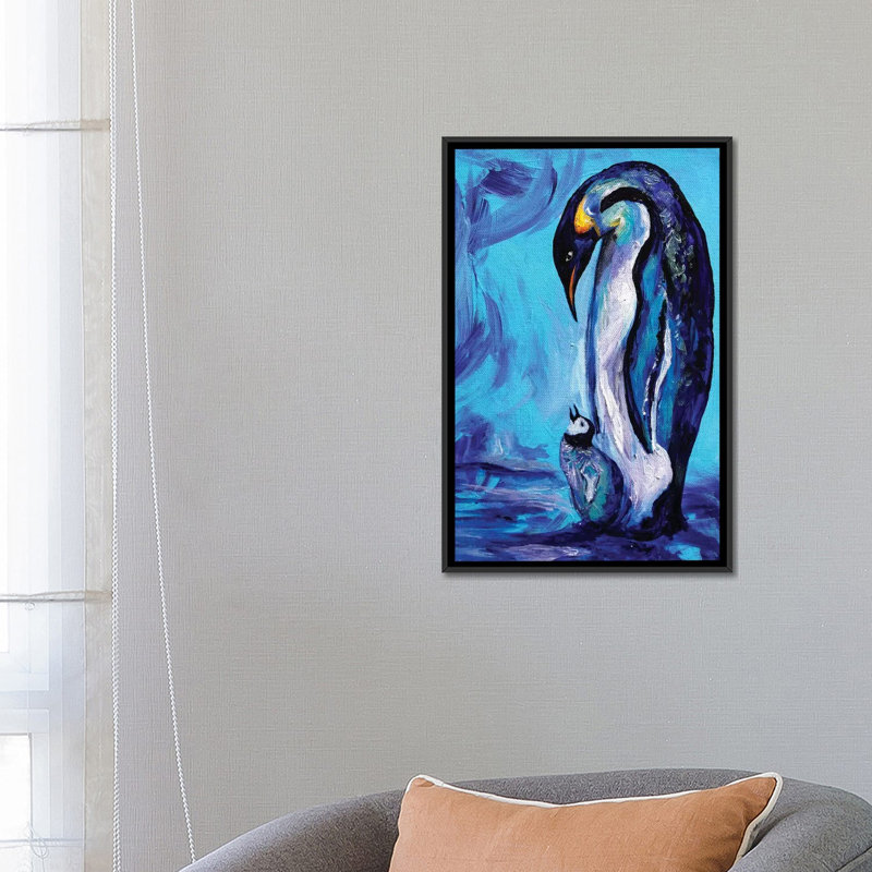 « penguins », reproduction sur toile, H 26 po x l 18 po x P 1,5 po, Toile avec cadre noir, Pas de tapis