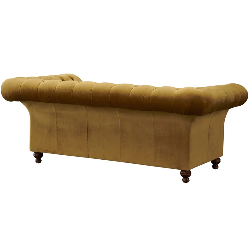 Jarique 78" Velvet Rolled Arm Chesterfield Loveseat, Yellow Velvet