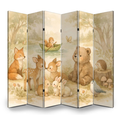 6 panneaux paravents pliables pour salle de classe Royal Mignon animaux de la forêt renard ours cerf lapins oiseaux toile séparateur de pièce cloison de protection autoportante