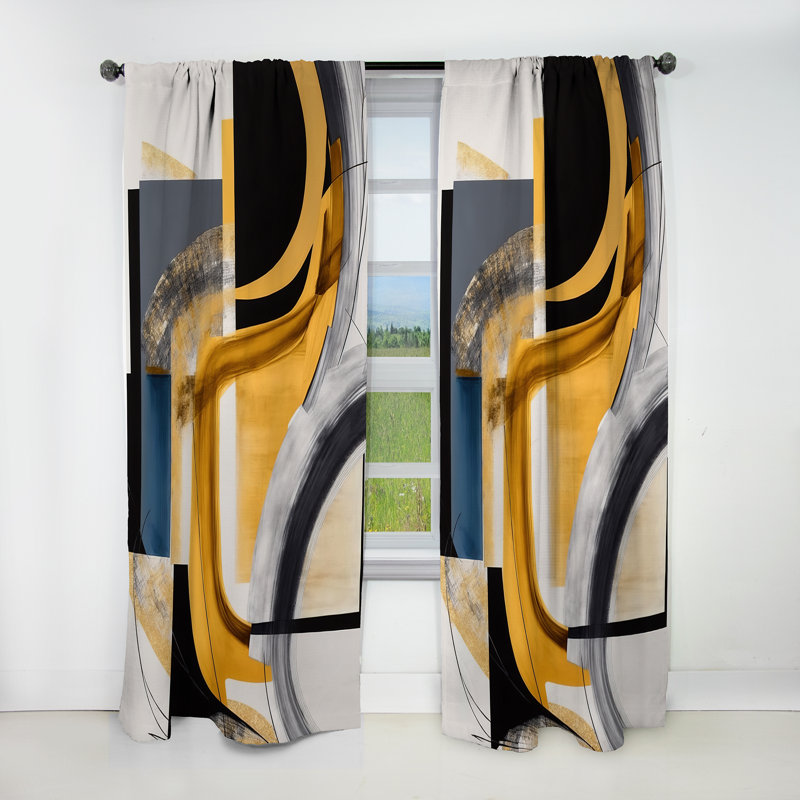 Rideau occultant occultant Glam Gold and Black Expression IV - Abstract Spirals, L 52 po x L 63 po