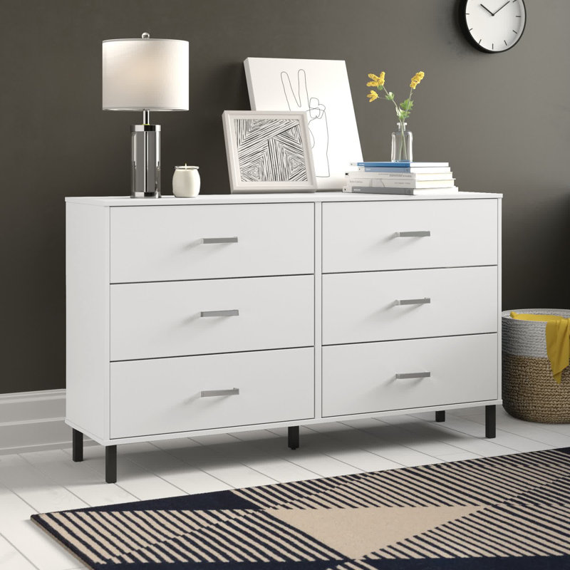 Commode double 6 tiroirs 58,5 po Alexei, Blanc