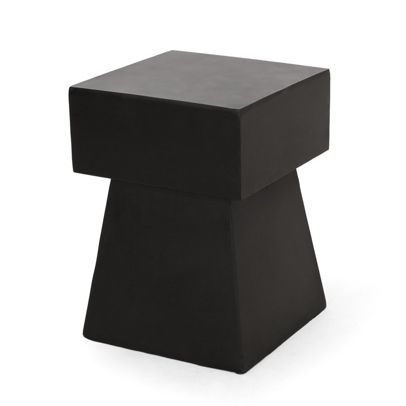Lightweight Concrete Side Table, Black, No Assembly Required, Pedestal Form, Modern - 14.1W X 18.98H, Contemporary, Magnesium Oxide Shape 14.1In Width 18.98In Tall,