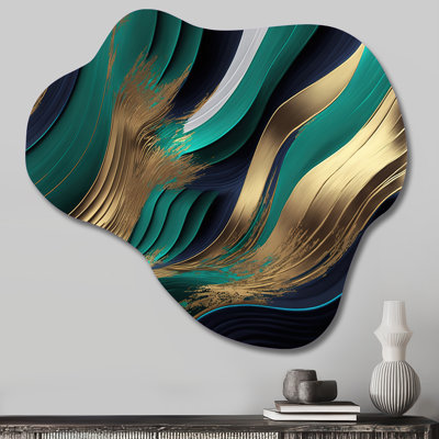 Green And Gold Agate I - Transitional Unique Shape Metal Print, Green Freeform Metal Wall Art