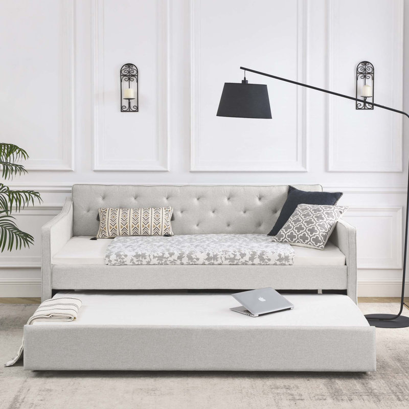 Twin Size Daybed with Twin Size Trundle, Beige