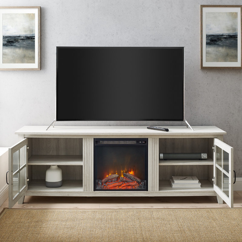 Dake 70" Media Console with Electric Fireplace, Birch