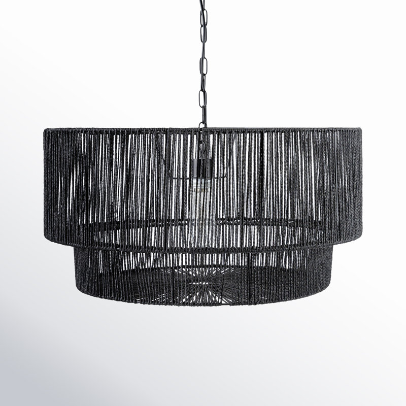 Devonya 1 - Light Drum Pendant, Black Sand Paper, 83" H x 25" W x 25" D