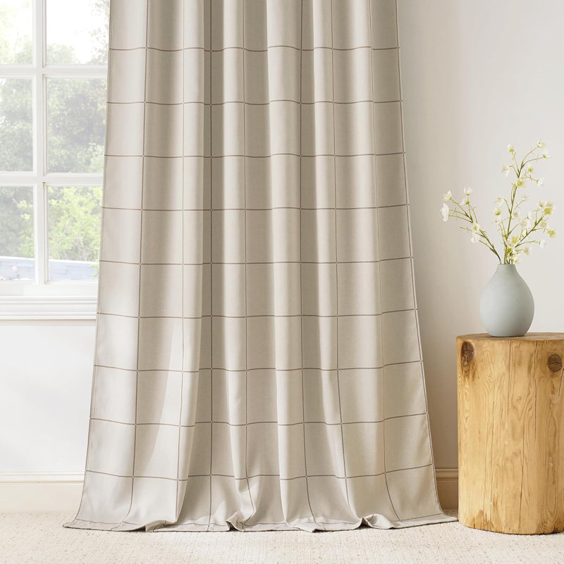  100% Blackout Plaid Curtains for Bedroom, Rod Pocket & Back Tab Brighton Windowpane Pattern Window Treatments for Living Room, 2 Panels