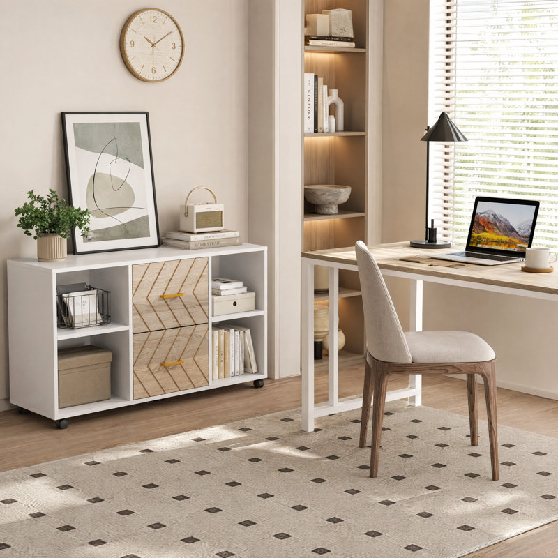 Kynlei 39.4'' Wide 2 -Drawer Mobile File Cabinet, White/Light Gray
