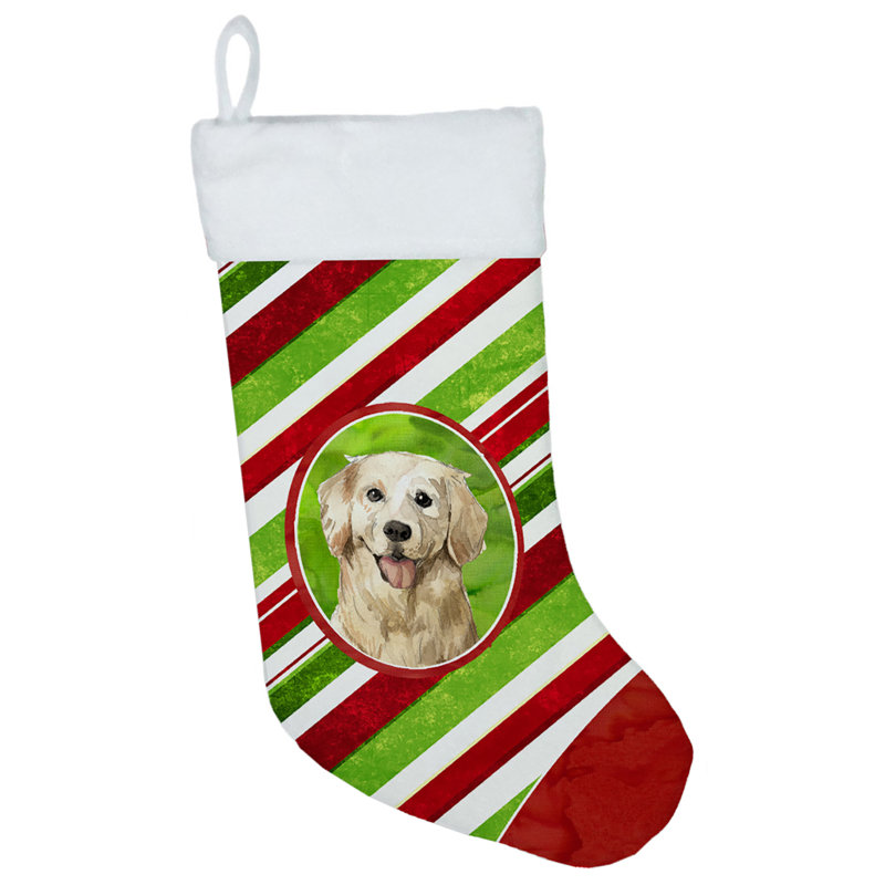 Chaussette de noël à rayures à sucre, Golden retriever