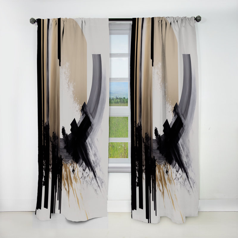 Black, White And Gold Expression IV - Abstract Blackout Curtain - 1 Panel, 52" W x 120" L