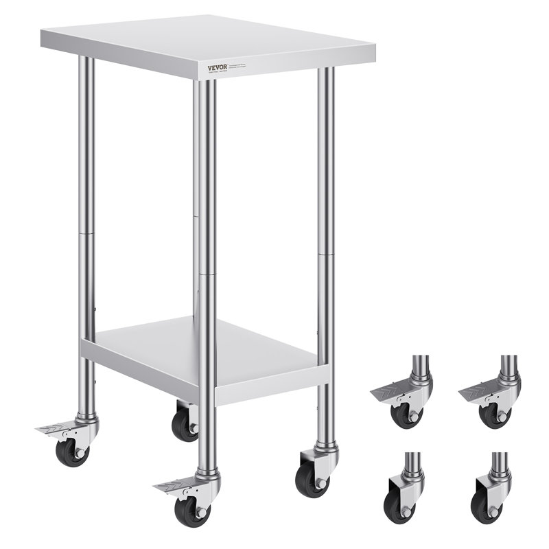 Silver Stainless Steel Adjustable Height Kitchen Cart