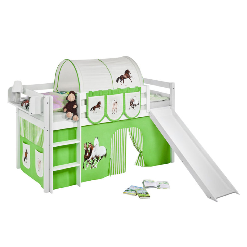 Pferde Single (3') Mid Sleeper Bed, Green/Beige